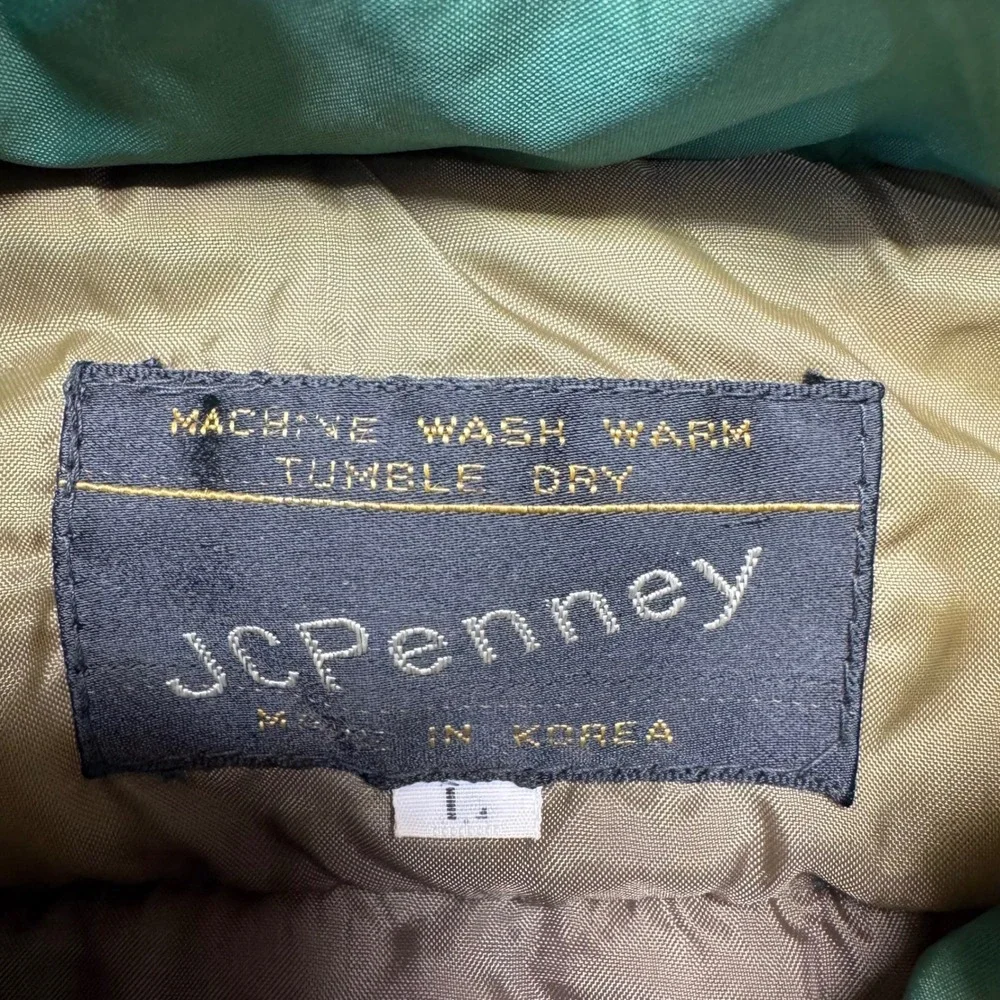 Vintage JCPenney Mens Green Puffer Vest Quilted Snap Front Large